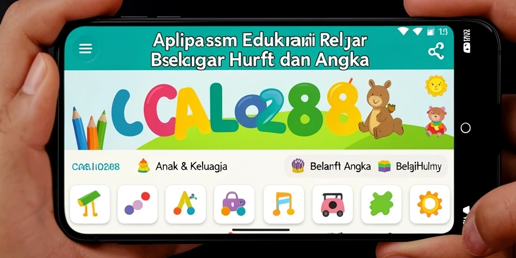 Tampilan antarmuka interaktif CALO288 untuk belajar huruf dan angka.