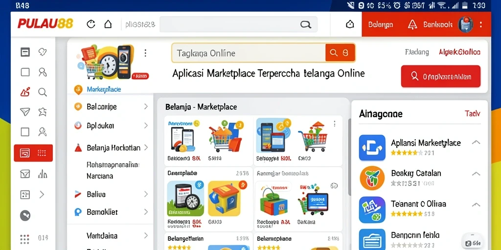 Antarmuka aplikasi PULAU88 menampilkan berbagai pilihan produk belanja online.