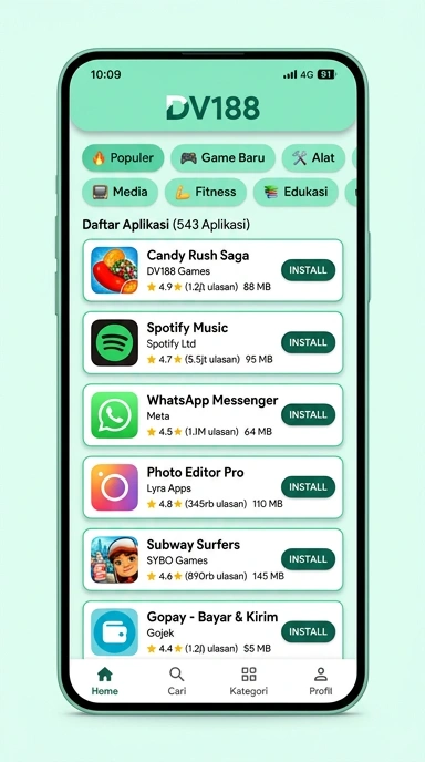 Tampilan katalog aplikasi dv188